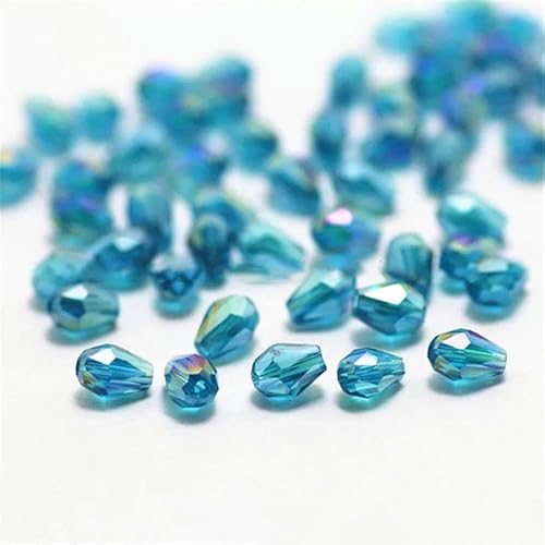 100 Stück rote, bunte facettierte Tropfenperlen, österreichische Kristallperlen, Glasperlen, lose Abstandsperlen für Heimwerker, 3 x 5 mm, Grün, Blau, AB von YOLNEY