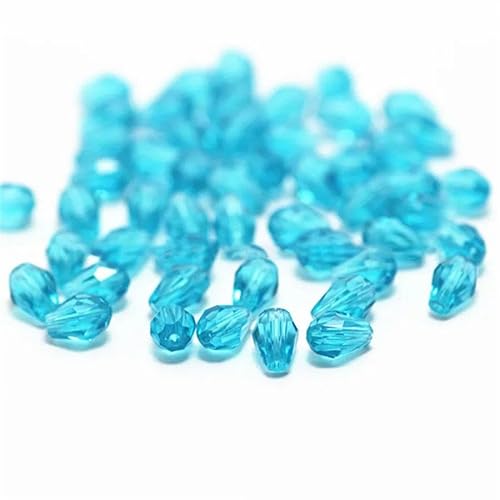 100 Stück rote, bunte facettierte Tropfenperlen, österreichische Kristallperlen, Glasperlen, lose Abstandsperlen für Heimwerker, 3 x 5 mm, Seeblau von YOLNEY