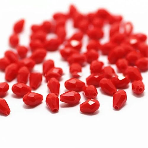 100 Stück rote, bunte facettierte Tropfenperlen, österreichische Kristallperlen, Glasperlen, lose Abstandsperlen für Heimwerker, 3 x 5 mm, durchgehend rot von YOLNEY