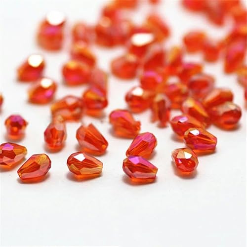 100 Stück rote, bunte facettierte Tropfenperlen, österreichische Kristallperlen, Glasperlen, lose Abstandsperlen für Heimwerker, 3 x 5 mm, orange ab von YOLNEY