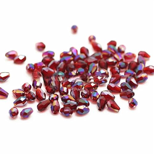 100 Stück rote, bunte facettierte Tropfenperlen, österreichische Kristallperlen, Glasperlen, lose Abstandsperlen für Heimwerker, 3 x 5 mm, rot, mehrfarbig von YOLNEY