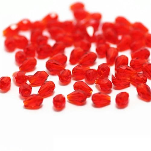 100 Stück rote, bunte facettierte Tropfenperlen, österreichische Kristallperlen, Glasperlen, lose Abstandsperlen für Heimwerker, 3 x 5 mm, rot von YOLNEY