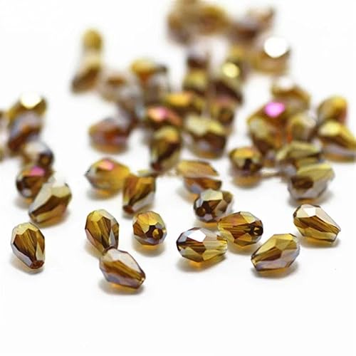 100 Stück rote, bunte facettierte Tropfenperlen, österreichische Kristallperlen, Glasperlen, lose Abstandsperlen für Heimwerker, 3 x 5 mm, tief, Kaffeebraun von YOLNEY