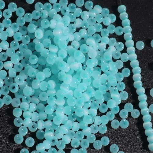 130 Stück 4,0 mm Katzenaugenperlen 6/0 glatte Jade-Imitat-Glasperlen zur Herstellung von DIY-Schmuck, Charm-Armband, Halskettenzubehör-Aqua Blue26-4,0 mm 130 Stück von YOLNEY