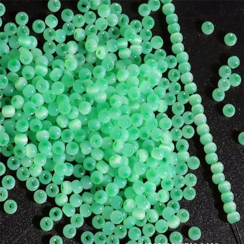 130 Stück 4,0 mm Katzenaugenperlen 6/0 glatte Jade-Imitat-Glasperlen zur Herstellung von DIY-Schmuck, Charm-Armband, Halskettenzubehör-Loch grün 30 – 4,0 mm, 130 Stück von YOLNEY