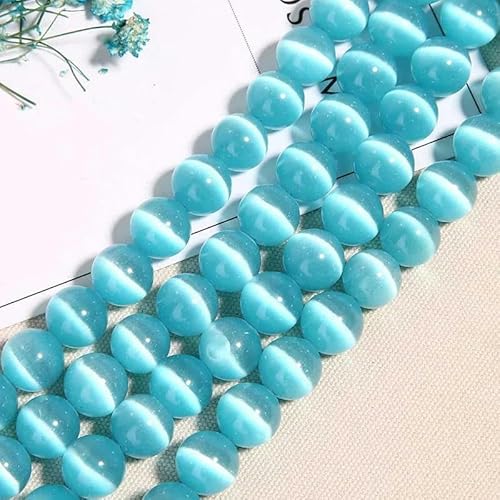 15" Strang 4–14,0 mm Katzenauge Naturstein Kristallperle Glatte runde Perle Für Armbänder Handgefertigte DIY Schmuckkomponentenherstellung-Blau-6mm-66St von YOLNEY