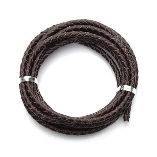 2,0 m/Los Durchmesser 3,0 mm 4,0 mm geflochtenes Lederband, rundes Lederseil, Faden für DIY-Halsketten, Armbänder, Schmuckherstellung, Dunkelbraun, 3,0 mm von YOLNEY