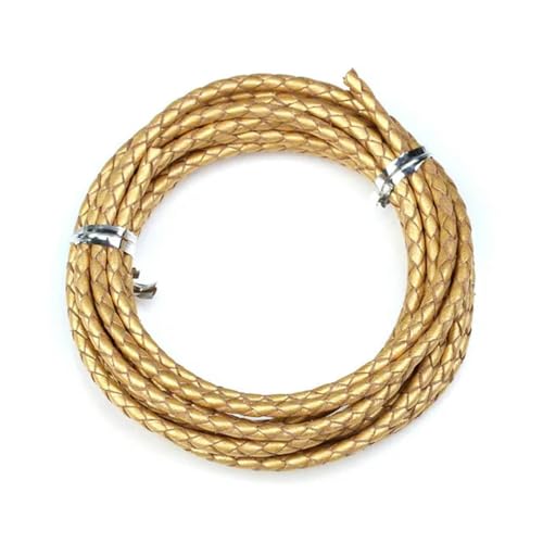 2,0 m/Los Durchmesser 3,0 mm 4,0 mm geflochtenes Lederband, rundes Lederseil, Faden für DIY-Halsketten, Armbänder, Schmuckherstellung, Gold, 3,0 mm von YOLNEY