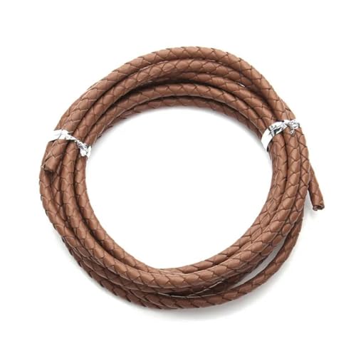 2,0 m/Los Durchmesser 3,0 mm 4,0 mm geflochtenes Lederband, rundes Lederseil, Faden für DIY-Halsketten, Armbänder, Schmuckherstellung, Hellbraun, 3,0 mm von YOLNEY