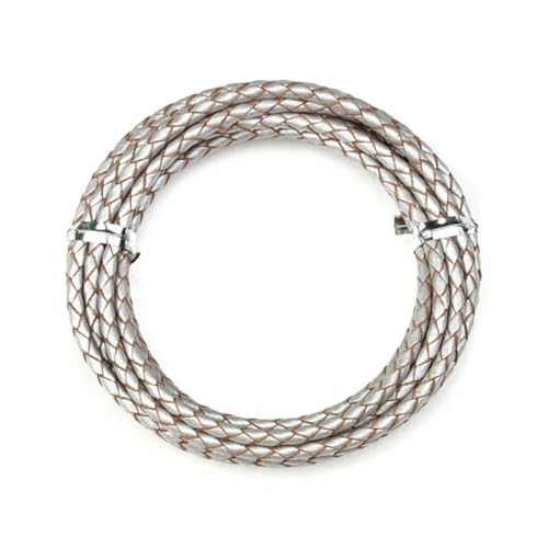 2,0 m/Los Durchmesser 3,0 mm 4,0 mm geflochtenes Lederband, rundes Lederseil, Faden für DIY-Halsketten, Armbänder, Schmuckherstellung, Silber, 3,0 mm von YOLNEY