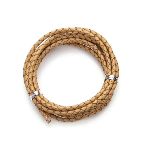 2,0 m/Los Durchmesser 3,0 mm 4,0 mm geflochtenes Lederband, rundes Lederseil, Faden für DIY-Halsketten, Armbänder, Schmuckherstellung, gelb, 4,0 mm von YOLNEY