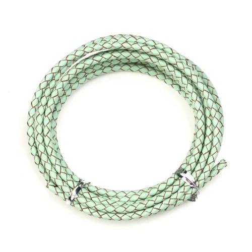 2,0 m/Los Durchmesser 3,0 mm 4,0 mm geflochtenes Lederband, rundes Lederseil, Faden für DIY-Halsketten, Armbänder, Schmuckherstellung, hellgrün, 3,0 mm von YOLNEY