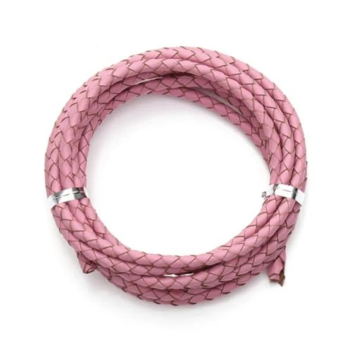 2,0 m/Los Durchmesser 3,0 mm 4,0 mm geflochtenes Lederband, rundes Lederseil, Faden für DIY-Halsketten, Armbänder, Schmuckherstellung, rosa, 4,0 mm von YOLNEY