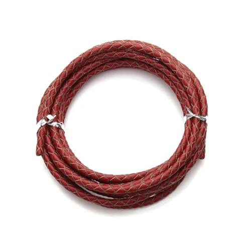 2,0 m/Los Durchmesser 3,0 mm 4,0 mm geflochtenes Lederband, rundes Lederseil, Faden für DIY-Halsketten, Armbänder, Schmuckherstellung, rot, 3,0 mm von YOLNEY