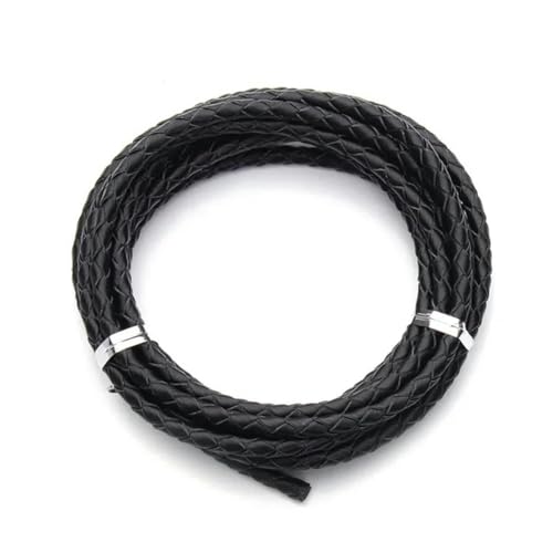 2,0 m/Los Durchmesser 3,0 mm 4,0 mm geflochtenes Lederband, rundes Lederseil, Faden für DIY-Halsketten, Armbänder, Schmuckherstellung, schwarz, 3,0 mm von YOLNEY