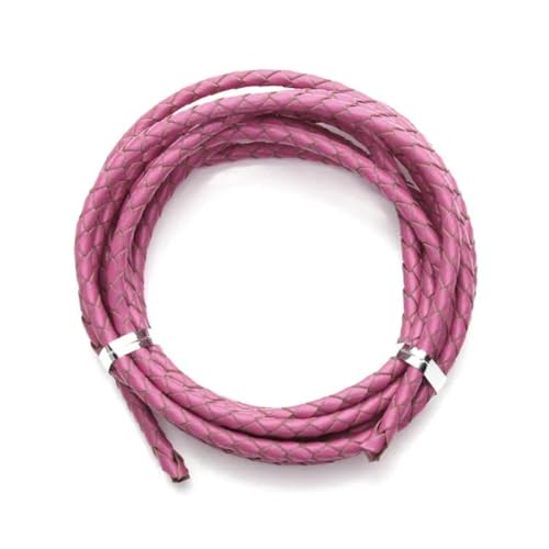 2,0 m/Los Durchmesser 3,0 mm 4,0 mm geflochtenes Lederband, rundes Lederseil, Faden für die Herstellung von DIY-Halsketten, Armbändern und Schmuck, rosarot, 6 mm von YOLNEY