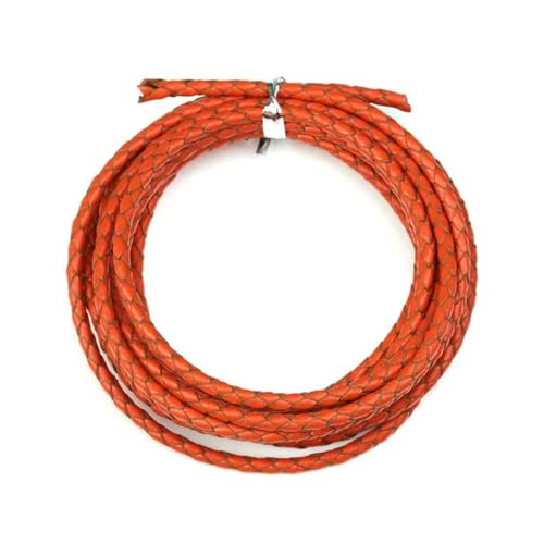 2,0 m/Los Durchmesser 3,0 mm 4,0 mm geflochtenes Lederband, rundes Lederseil, Faden für die Herstellung von DIY-Halsketten und Armbändern, orange, 3,0 mm von YOLNEY