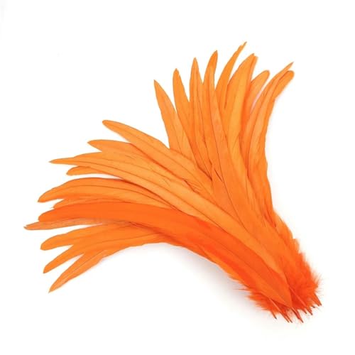 25–30 cm Hahnenschwanzfedern, bunte Fasanenfedern zum Basteln, natürliche Federn auf Kopfschmuck, Karnevalsdekoration, 50 Stück/Los, Orange von YOLNEY