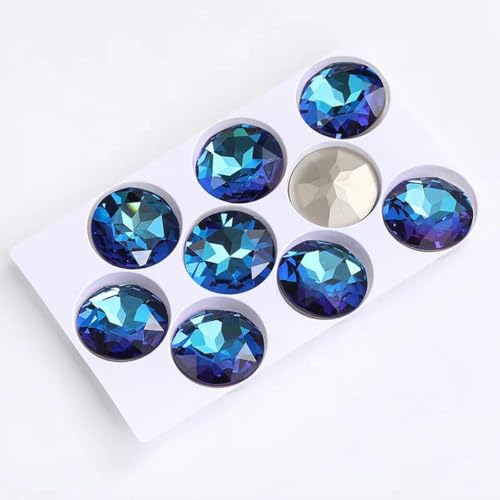 27 mm runder Glas-Strass mit Pointback, Edelstein, Diamantsteine für Schmuck, Kleidung, Kristallstein, große Perlen für Kleider, Heimwerkerarbeiten, Bermudablau, 27 mm, 5 Stück von YOLNEY