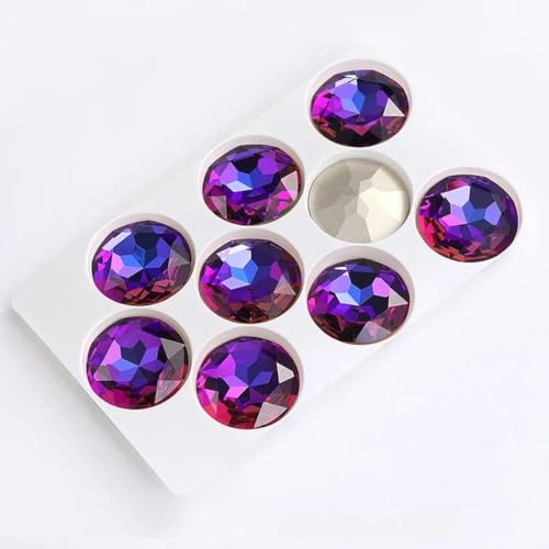 27 mm runder Glas-Strass mit Pointback, Edelstein, Diamantsteine für Schmuck, Kleidung, Kristallstein, große Perlen für Kleider, Heimwerkerarbeiten, Violettblau, 27 mm, 1 Stück von YOLNEY