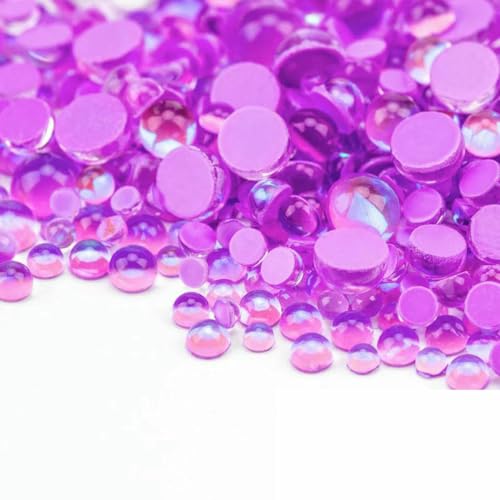 300 Stück/1200 Stück, gemischte Größen, Nail Art, runde Glaskristalle mit flacher Rückseite, DIY, 3D-Bonbonfarben, Glitzersteine, Lila, 1200 Stück – gemischte Größe von YOLNEY