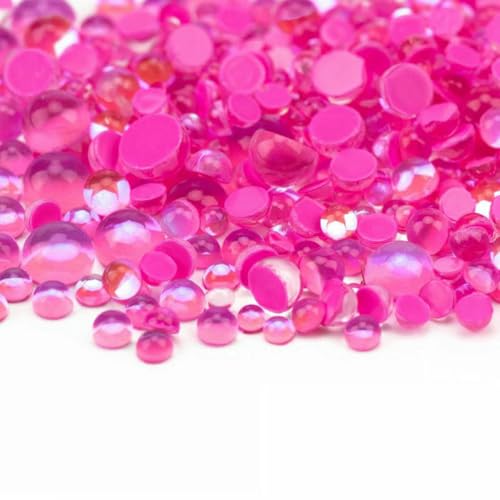 300 Stück/1200 Stück, gemischte Größen, Nail Art, runde Glaskristalle mit flacher Rückseite, DIY, 3D-Bonbonfarben, Glitzersteine, Pink, 1200 Stück – gemischte Größe von YOLNEY