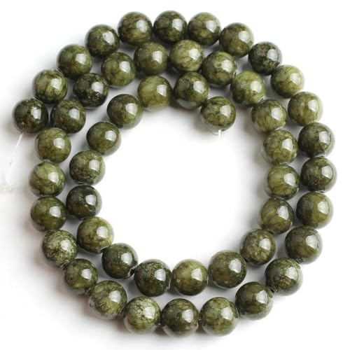 4/6/8/10 mm grüne Natursteinperlen, Achat, Tigerauge, Chalcedon, runde lose Perlen zur Schmuckherstellung, Zubehör zum Selbermachen von Armbändern, 15 Zoll – Grasgrüne Jade – 6 mm (c von YOLNEY