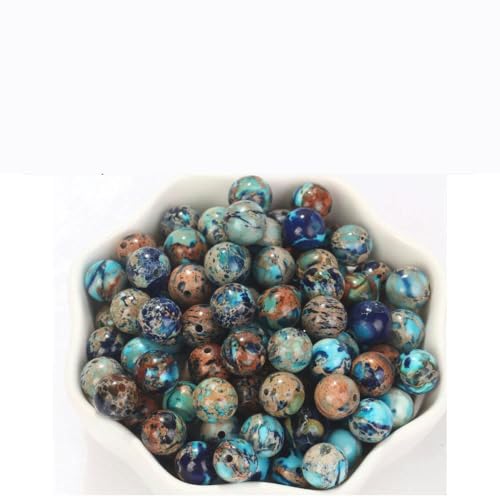 4–12 mm Natursteinperlen, Lava, Amethyst, Tigerauge, Quarz, Achate, runde lose Perlen zur Schmuckherstellung, DIY-Armbandzubehör, blaues Meeressediment, 10 mm, 36–37 Stück von YOLNEY