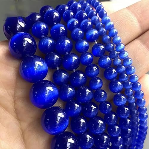 4–12 mm dunkelblaue Katzenaugen-Glasperlen, glatte, runde, lose Abstandsperlen zur Schmuckherstellung, DIY-Charm-Armbänder, 15 Zoll – 4,0 mm (ca. 92 Stück) von YOLNEY