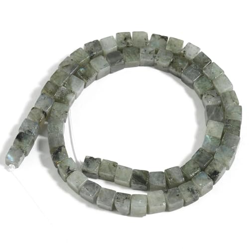 4 6 8 mm natürlicher quadratischer Steinwürfel, Tigerauge, Opal, Labradorit, lose Perle zur Schmuckherstellung, DIY-Armband, 15 Zoll – Grauer Labradorit – 4,0 mm (ca. 90 von YOLNEY