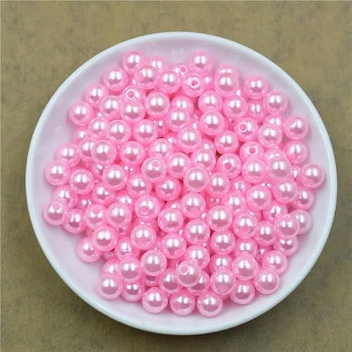 50–1000 Stück mit Loch, ABS-Imitationsperle, 4/6/8/10/12 mm, runde Acryl-Abstandsperle für die Herstellung von DIY-Schmuckstücken, Rosa, 12 mm x 50 Stück von YOLNEY