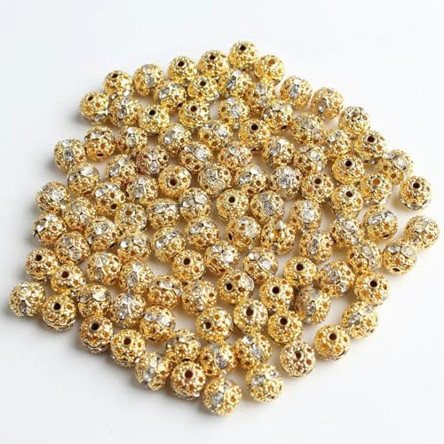 50 Stück/Los 4 6 8 10 mm goldfarbene Strass-Rondellen Kristallperlen lose Distanzperlen für DIY-Schmuckherstellung, Zubehör, Zubehör, Stil 1–10 mm von YOLNEY