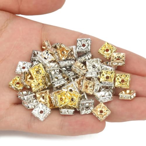 50 Stück/Lot 4 6 8 10 mm goldfarbene Strass-Rondellen Kristallperlen lose Distanzperlen für DIY-Schmuckherstellung, Zubehör, Zubehör, Stil 21–6 mm von YOLNEY