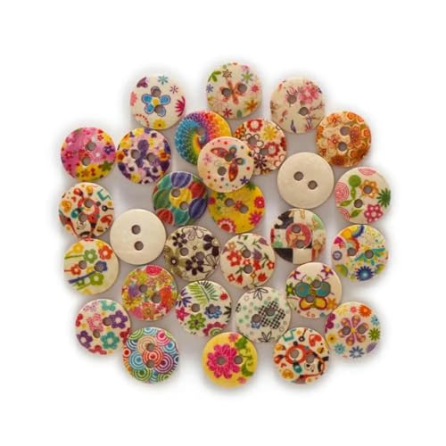 50 Stück 11–18 mm runde Holzknöpfe mit Blumendruck im pastoralen Stil für Scrapbooking, Kleidung, Basteln, Nähzubehör-Natur-18 mm von YOLNEY