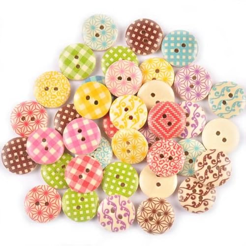 50 Stück 18 mm 2 Löcher Runde Holzknöpfe zum Nähen von Kleidungsaccessoires Basteln Scrapbooking DIY - gemischt von YOLNEY