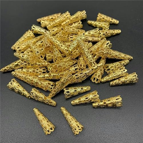 50 Stück 20 x 8 mm Schmuckzubehör Legierung Perlenkappe Antike Charms Blumenform Anhänger für die Schmuckherstellung DIY Ohrring Halskette-Golden von YOLNEY