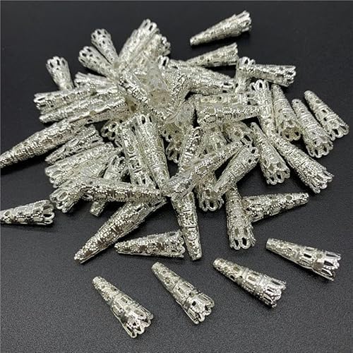 50 Stück 20 x 8 mm Schmuckzubehör Legierung Perlenkappe Antike Charms Blumenform Anhänger für die Schmuckherstellung DIY Ohrring Halskette-Silber von YOLNEY