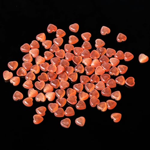 6 mm 8 mm natürliche Katzenaugen-Perlen, Herzform, Cabochon-Perlen zur Schmuckherstellung, Mondstein, DIY-Charm-Armband, lose Perlenarbeit, Orange, 6 mm, ca. 50 Stück von YOLNEY