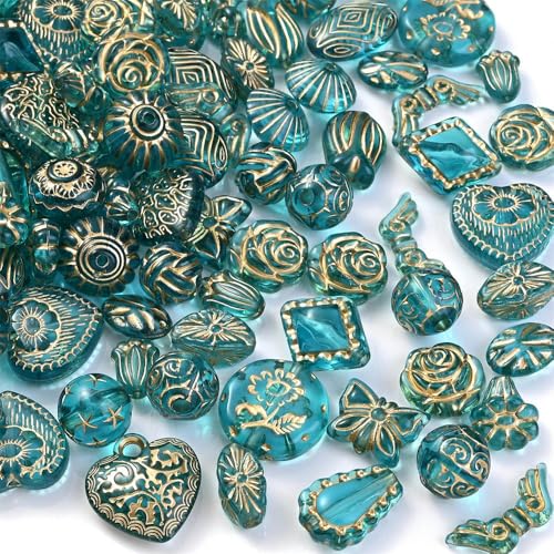 8–20 MM exquisite Acryl-Gold-Zeichnung, Herz-Blumen-Anhänger, smaragdfarbene Perlen für Halsketten, Armbänder, DIY-Schmuckherstellung, blau, 30 g von YOLNEY