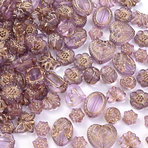 8–20 MM exquisite Acryl-Gold-Zeichnung, Herz-Blumen-Anhänger, smaragdfarbene Perlen für Halsketten, Armbänder, DIY-Schmuckherstellung, hellviolett, 30 g von YOLNEY