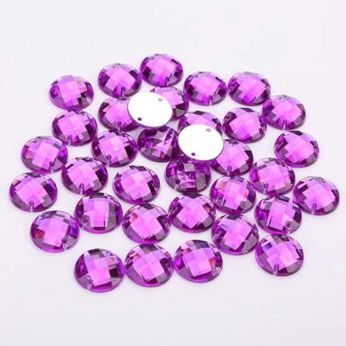 8 mm/10 mm/12 mm/15 mm runde Acryl-Strasssteine mit flacher Rückseite, 2 Löcher, zum Nähen von Strass-Kristallperlen für DIY-Handwerk, 18 Farben zur Auswahl, Fuchsia-15 mm, 50 Stück von YOLNEY