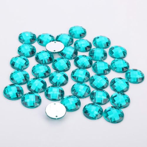 8 mm/10 mm/12 mm/15 mm runde Acryl-Strasssteine mit flacher Rückseite, 2 Löcher, zum Nähen von Strass-Kristallperlen für DIY-Handwerk, 18 Farben zur Auswahl, Türkis, 15 mm, 50 Stück von YOLNEY