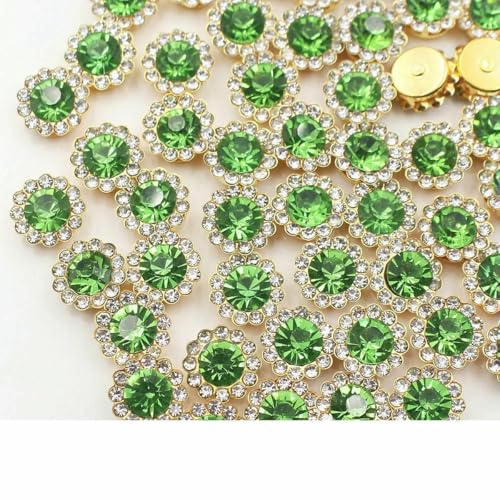 8 mm – 14,0 mm Sonnenblumen-Spitzen-Strasssteine, goldene Cup-Basis, Glitzerkristalle, Steine, Nähen von Strasssteinen für Handarbeiten, Glasknopf-Peridot-G-14,0 mm-30 Stück von YOLNEY