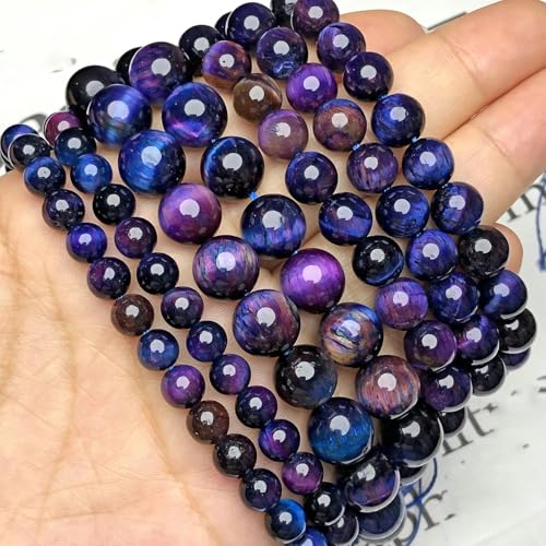 AAA+ Naturstein, blaue Kyanit-Perlen, zweifarbig, Tigerauge, rund, lose Abstandsperlen, Edelsteinperlen zur Schmuckherstellung, DIY-Halsketten-Armband, Violett-Blau, 10 mm, 34–36 Stüc von YOLNEY