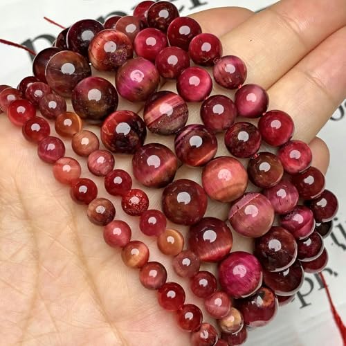 AAA+ Naturstein Blauer Kyanit Zweifarbige Tigerauge-Perlen, rund, lose Abstandsperlen, Edelsteinperlen zur Schmuckherstellung, DIY-Halsketten-Armband-Rosa-Rot-12 mm, 28–30 Stück von YOLNEY