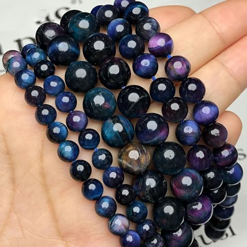 AAA+ Naturstein Blauer Kyanit Zweifarbige Tigerauge-Perlen, runde lose Abstandsperlen, Edelsteinperlen zur Schmuckherstellung, DIY-Halsketten-Armband-Mehrfarbig_c-10 mm, 34–36 Stück von YOLNEY