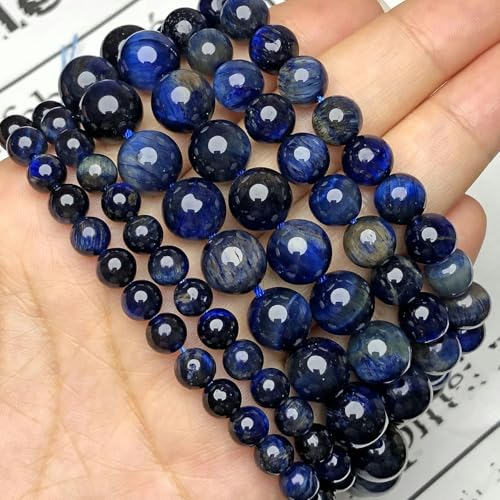 AAA+ Naturstein Blauer Kyanit Zweifarbige Tigerauge Perlen Runde lose Abstandsperlen Edelsteinperlen zur Schmuckherstellung DIY Halskette Armband-Blau Gelb-12mm 28-30Stk von YOLNEY