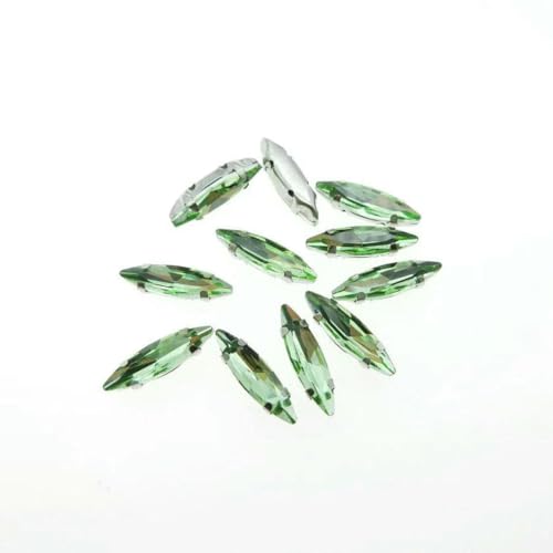 Buntes Glas Kristall Strass Silber Klaue 4 x 15 mm schmal Blatt Pferdeauge Form Aufnäher Strass Kleidersäcke Applikation DIY-A09 Peridot-4 x 15 mm 50 Stück von YOLNEY