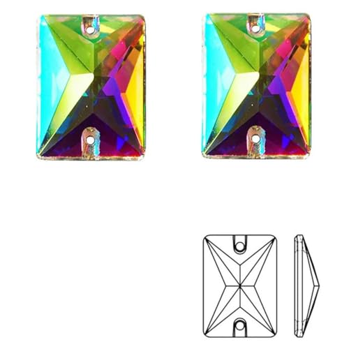 Crystal Strass 6A Kristall-Nähsteine AB-Glas zum Aufnähen von Strasssteinen, galaktische kosmische Strasssteine für Kleidungsstücke, rechteckig, 13 x 18, 16 Stück von YOLNEY