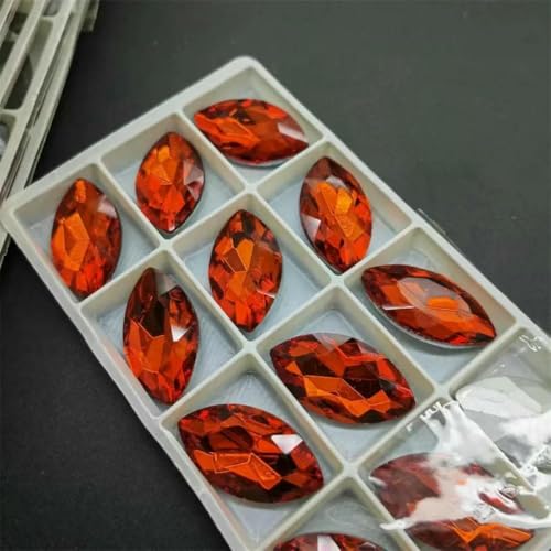 Fancy Stone Colors Pointback Horse Eye Glaskristalle Strasssteine 3x6 4x15 5x10,6x12,7x15,9x18,13x27,17x32 mm-Orange-9x18 mm 210 Stück von YOLNEY